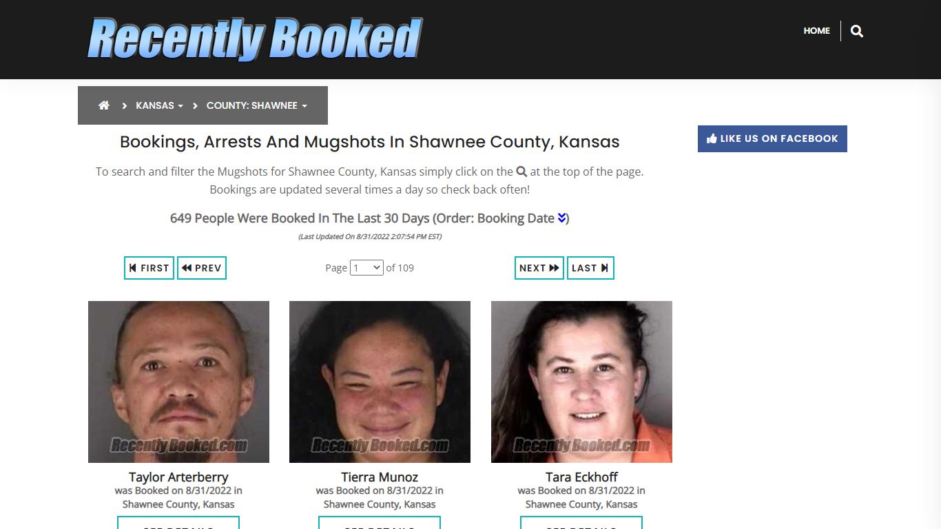 Bookings, Arrests and Mugshots in Shawnee County, Kansas